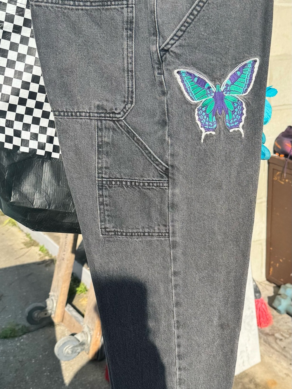 BDG Black Women's Jeans with Turquoise & Purple Butterfly Patch urban outfitters
